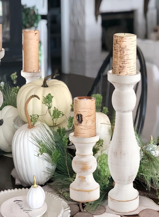 CedarLux Rustic Pillar Candle Holder, 6 Inch White Wooden Candlestick Holders, Farmhouse Candle Stands for Pillar Candle,Decorative Wood Candlestick Holders for Living Room, Table Centerpiece - Image 4